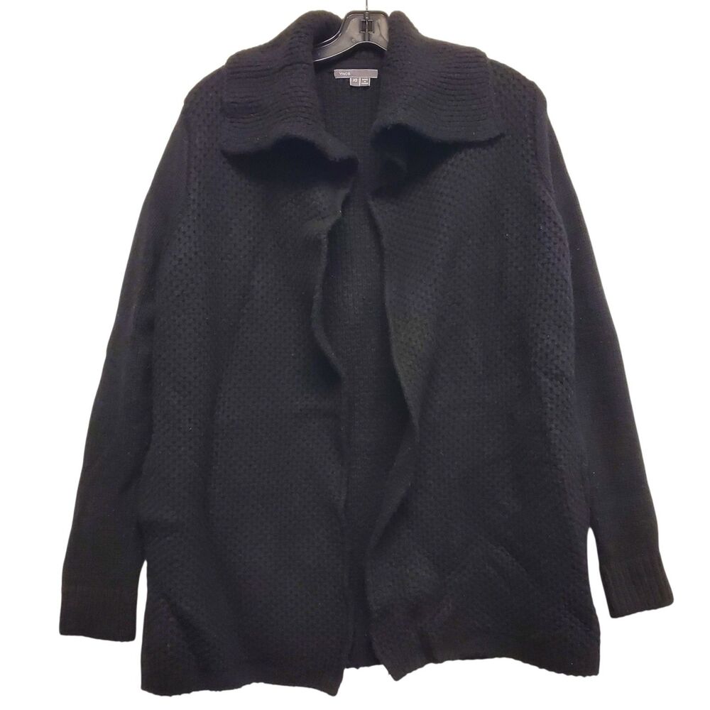 VINCE Sweater Womens XS Black Wool Blend Drape Cardigan Open Front Car Coat